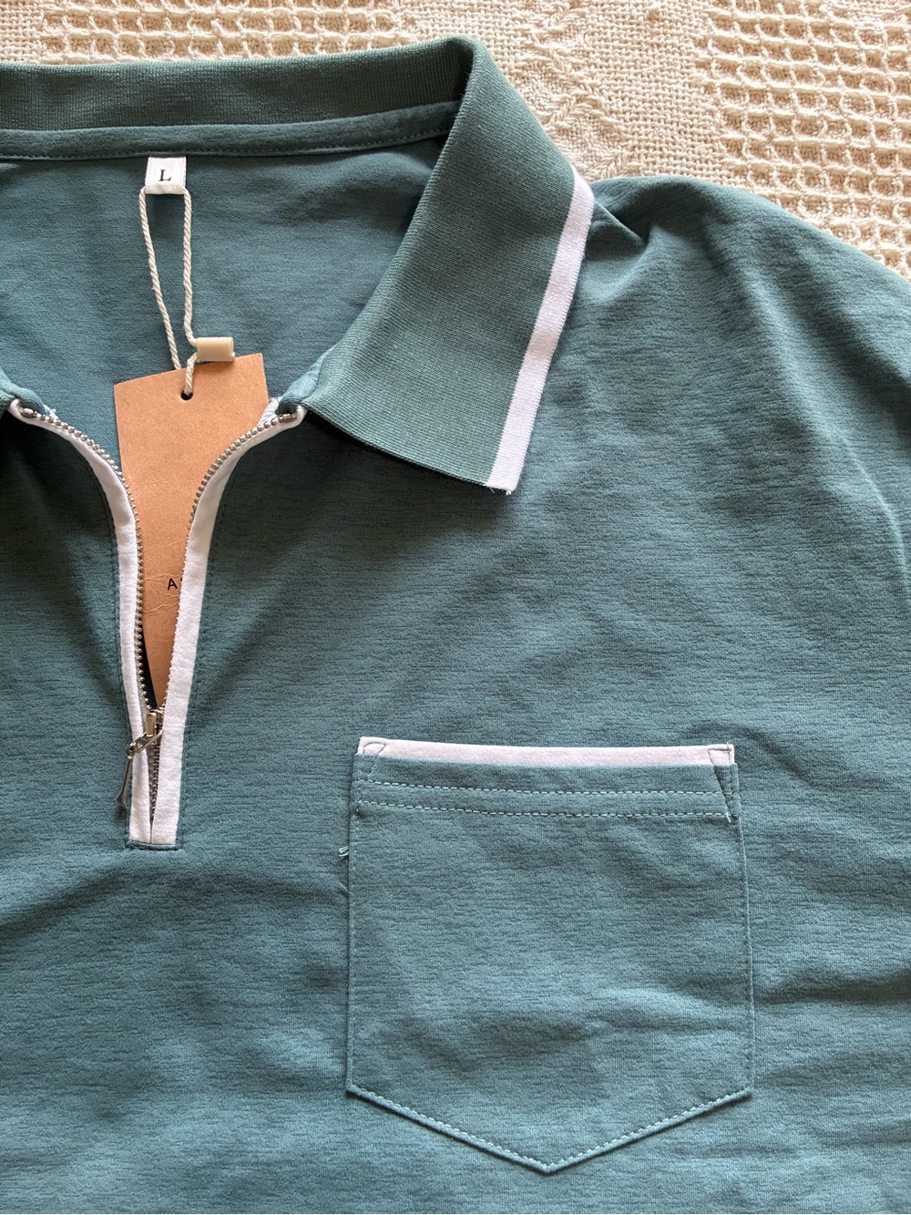 Askdeer Long Sleeve Quarter-Zip Polo Shirt Sage Green Men’s Sz L New w/ Tag! - Picture 6 of 10